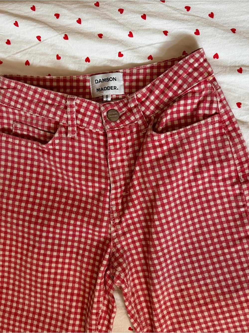 Damson Madder Red Gingham Cropped Jeans